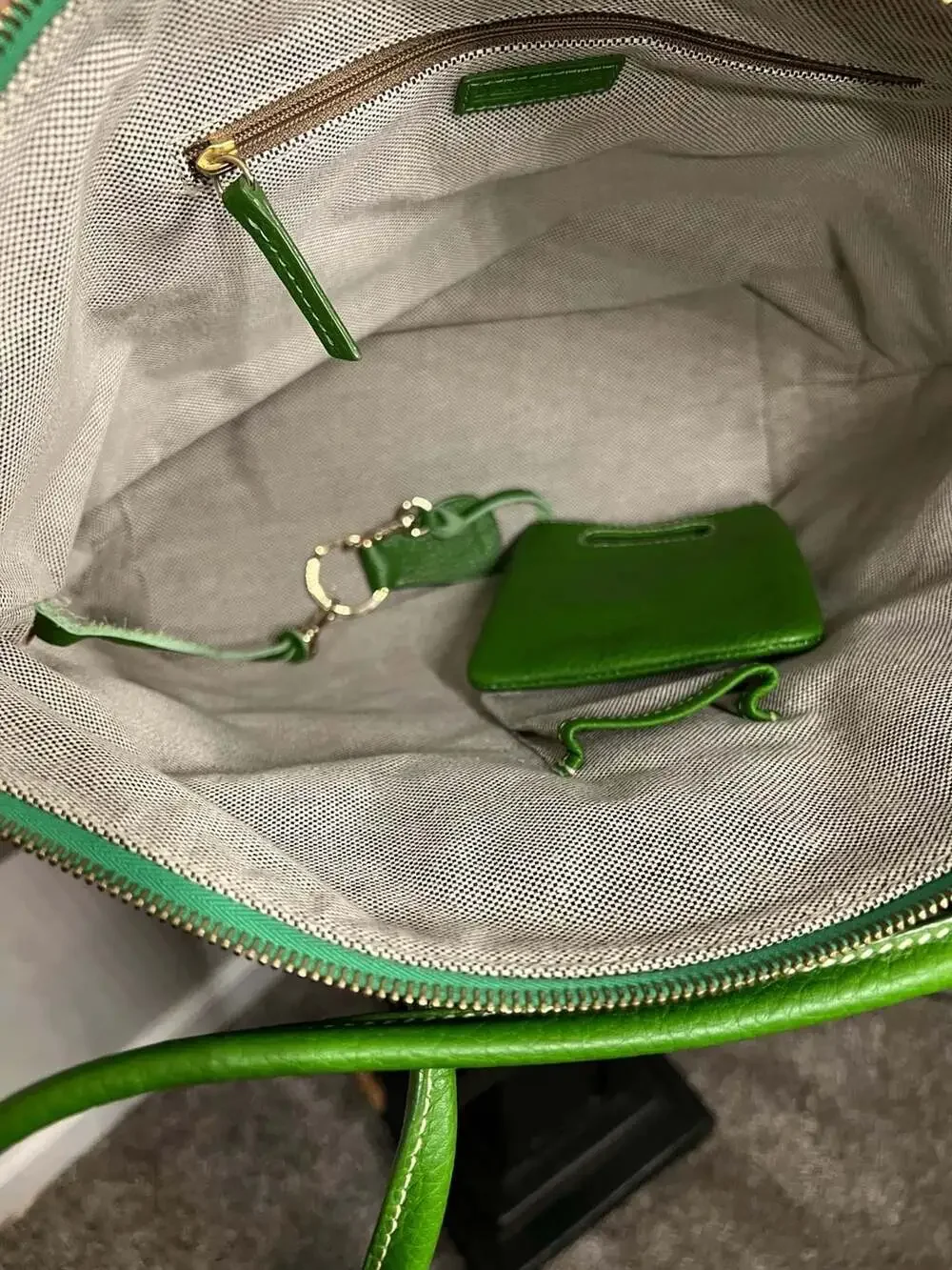 Dooney & Bourke Kelly Green Pebble Leather Crescent Tote with Pouch - Picture 9 of 12